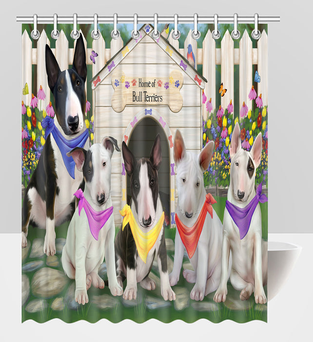 Spring Dog House Bull Terrier Dogs Shower Curtain