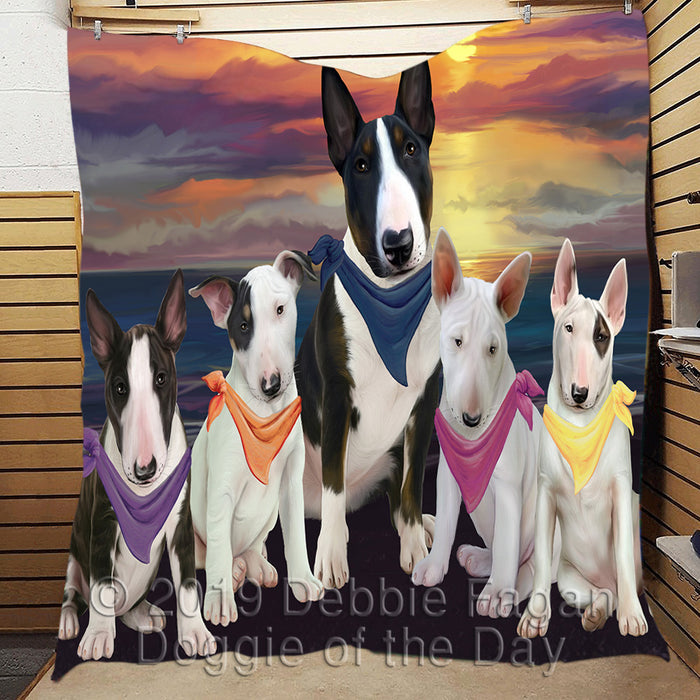 Family Sunset Portrait Bull Terrier Dogs Quilt