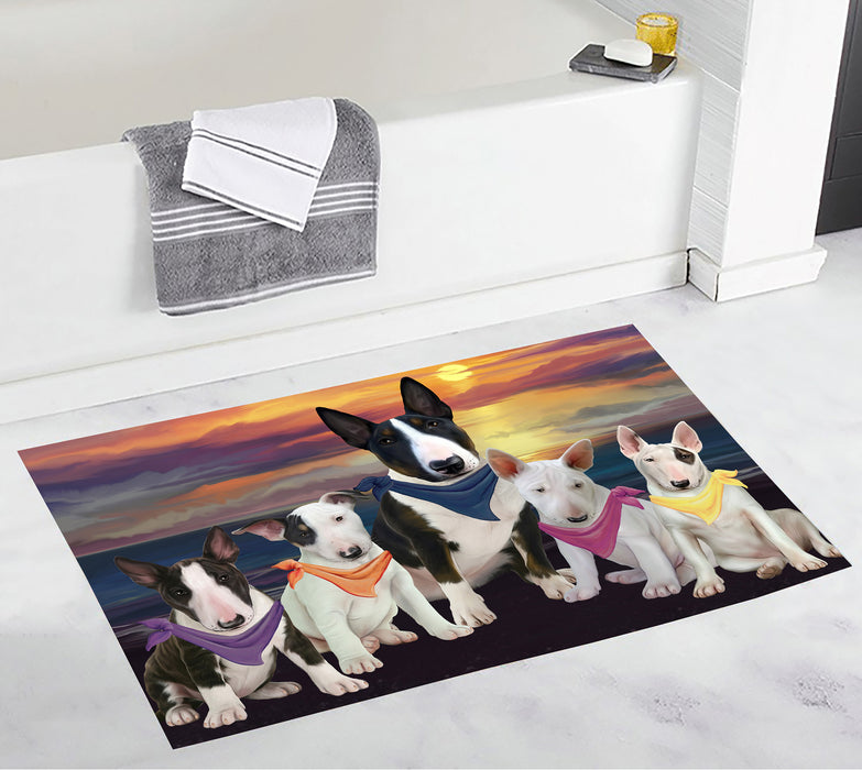 Family Sunset Portrait Bull Terrier Dogs Bath Mat