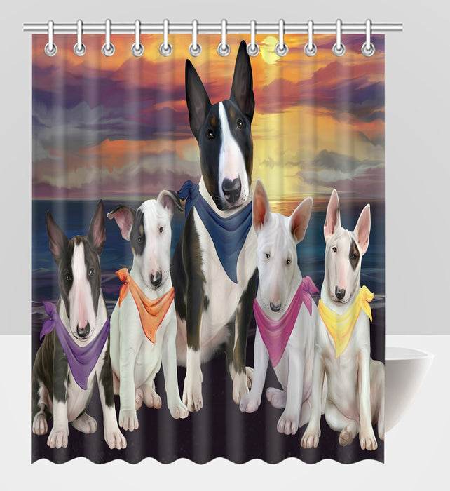 Family Sunset Portrait Bull Terrier Dogs Shower Curtain