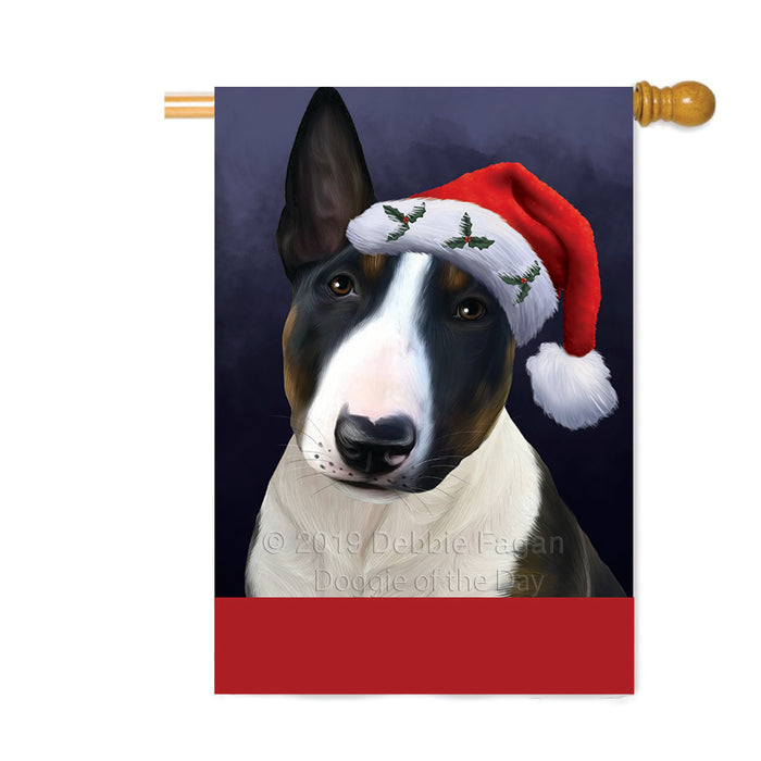 Personalized Christmas Holidays Bull Terrier Dog Wearing Santa Hat Portrait Head Custom House Flag FLG-DOTD-A59869