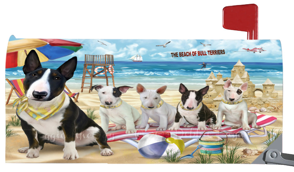 Pet Friendly Beach Bull Terrier Dogs Magnetic Mailbox Cover Both Sides Pet Theme Printed Decorative Letter Box Wrap Case Postbox Thick Magnetic Vinyl Material