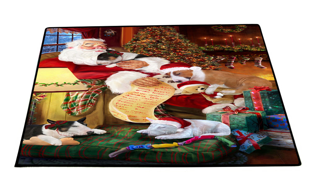 Santa Sleeping with Bull Terrier Dogs Floor Mat- Anti-Slip Pet Door Mat Indoor Outdoor Front Rug Mats for Home Outside Entrance Pets Portrait Unique Rug Washable Premium Quality Mat