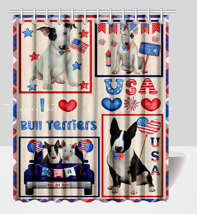 4th of July Independence Day I Love USA Bull Terrier Dogs Shower Curtain Pet Painting Bathtub Curtain Waterproof Polyester One-Side Printing Decor Bath Tub Curtain for Bathroom with Hooks