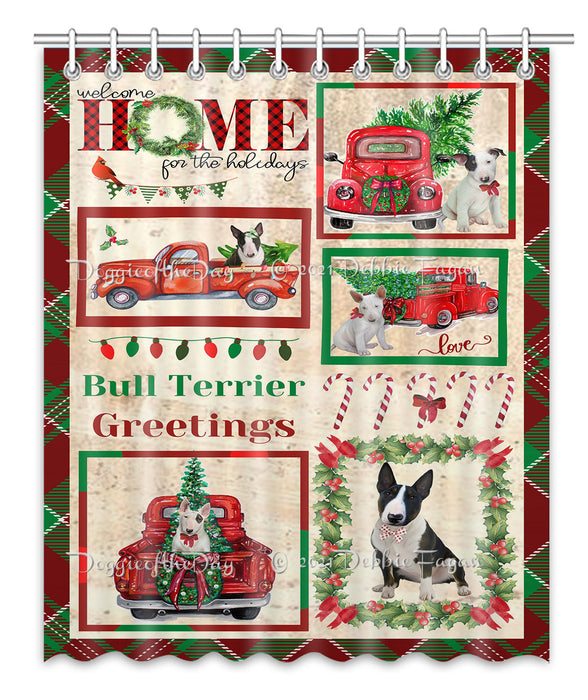 Welcome Home for Christmas Holidays Bull Terrier Dogs Shower Curtain Bathroom Accessories Decor Bath Tub Screens