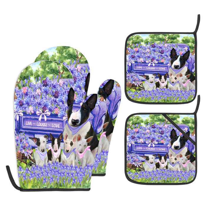 Bull Terrier Oven Mitts and Pot Holder Set: Explore a Variety of Designs, Personalized, Potholders with Kitchen Gloves for Cooking, Custom, Halloween Gifts for Dog Mom