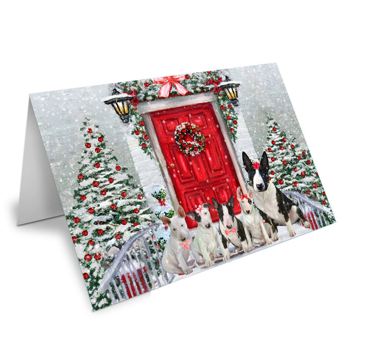 Christmas Holiday Welcome Bull Terrier Dog Handmade Artwork Assorted Pets Greeting Cards and Note Cards with Envelopes for All Occasions and Holiday Seasons