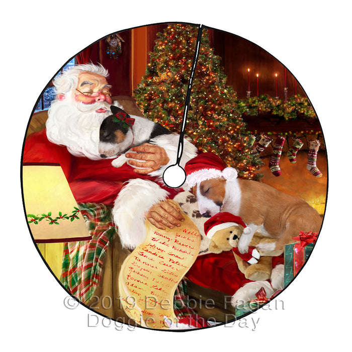 Santa Sleeping with Bull Terrier Dogs Christmas Tree Skirt
