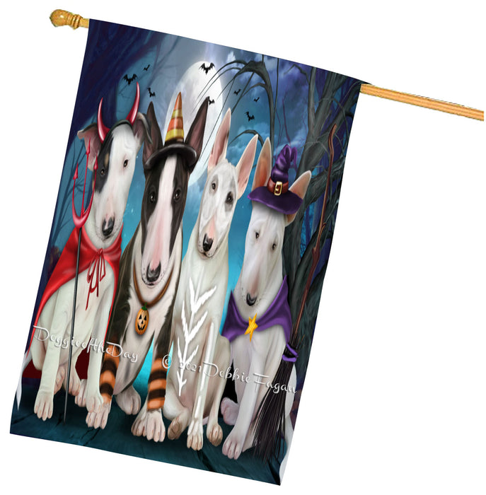 Halloween Trick or Treat Bull Terrier Dogs House Flag Outdoor Decorative Double Sided Pet Portrait Weather Resistant Premium Quality Animal Printed Home Decorative Flags 100% Polyester