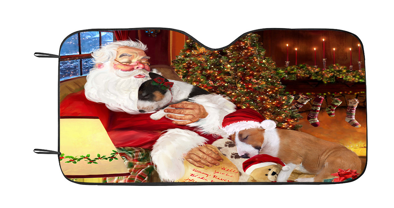 Santa Sleeping with Bull Terrier Dogs Car Sun Shade