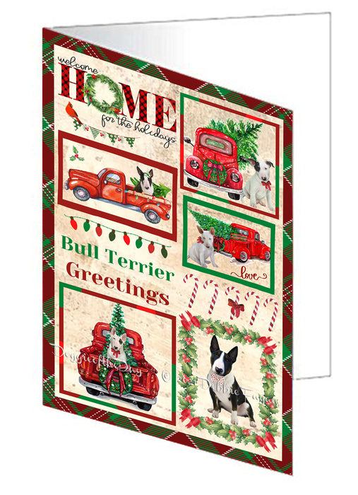 Welcome Home for Christmas Holidays Bull Terrier Dogs Handmade Artwork Assorted Pets Greeting Cards and Note Cards with Envelopes for All Occasions and Holiday Seasons GCD76124