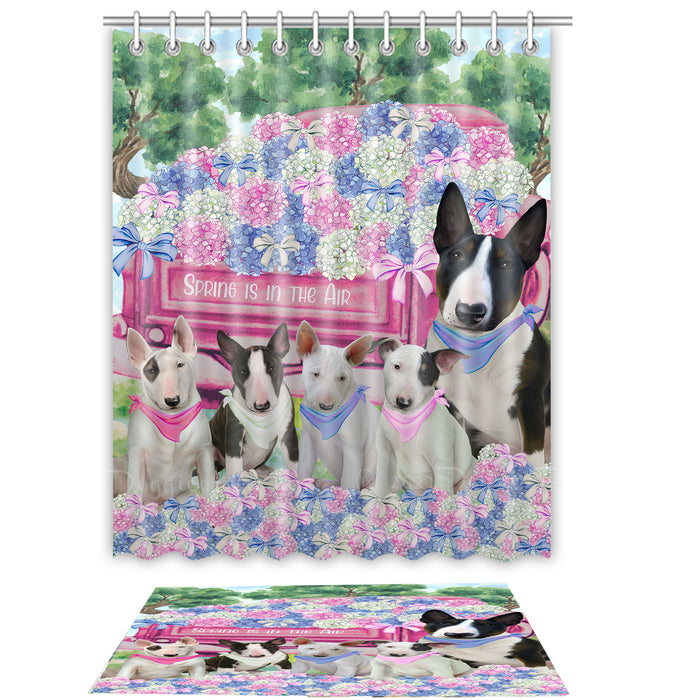 Bull Terrier Shower Curtain & Bath Mat Set - Explore a Variety of Personalized Designs - Custom Rug and Curtains with hooks for Bathroom Decor - Pet and Dog Lovers Gift