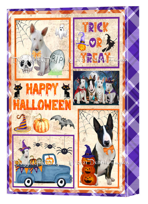Happy Halloween Trick or Treat Bull Terrier Dogs Canvas Wall Art Decor - Premium Quality Canvas Wall Art for Living Room Bedroom Home Office Decor Ready to Hang CVS150353