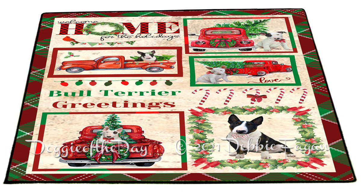 Welcome Home for Christmas Holidays Bull Terrier Dogs Indoor/Outdoor Welcome Floormat - Premium Quality Washable Anti-Slip Doormat Rug FLMS57721