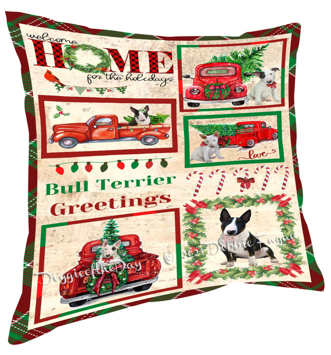 Welcome Home for Christmas Holidays Bull Terrier Dogs Pillow with Top Quality High-Resolution Images - Ultra Soft Pet Pillows for Sleeping - Reversible & Comfort - Ideal Gift for Dog Lover - Cushion for Sofa Couch Bed - 100% Polyester