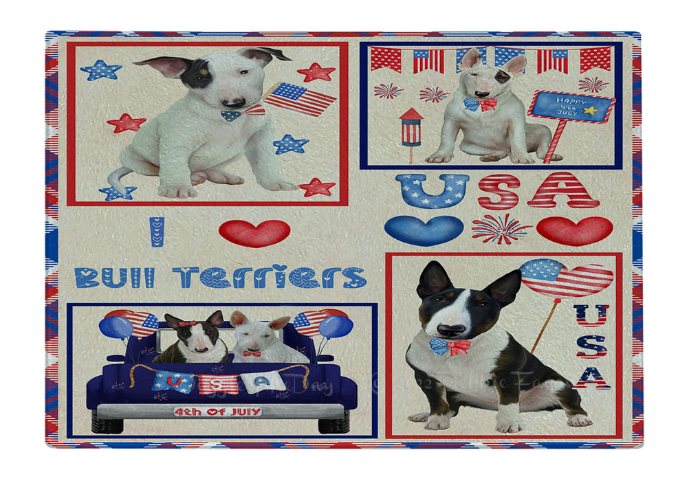 4th of July Independence Day I Love USA Bull Terrier Dogs Cutting Board - For Kitchen - Scratch & Stain Resistant - Designed To Stay In Place - Easy To Clean By Hand - Perfect for Chopping Meats, Vegetables