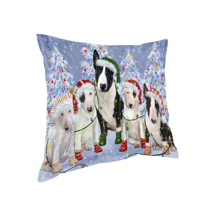 Christmas Lights and Bull Terrier Dogs Pillow with Top Quality High-Resolution Images - Ultra Soft Pet Pillows for Sleeping - Reversible & Comfort - Ideal Gift for Dog Lover - Cushion for Sofa Couch Bed - 100% Polyester
