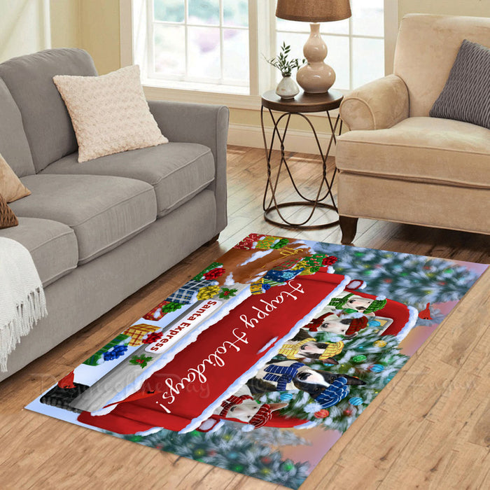 Christmas Red Truck Travlin Home for the Holidays Bull Terrier Dogs Area Rug - Ultra Soft Cute Pet Printed Unique Style Floor Living Room Carpet Decorative Rug for Indoor Gift for Pet Lovers