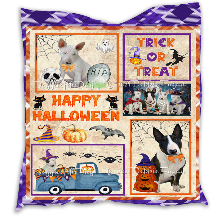 Happy Halloween Trick or Treat Pumpkin Bull Terrier Dogs Lightweight Soft Bedspread Coverlet Bedding Quilt QUILT60811