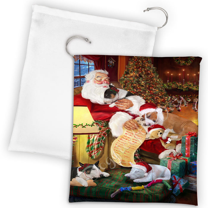 Santa Sleeping with Bull Terrier Dogs Drawstring Laundry or Gift Bag LGB48793