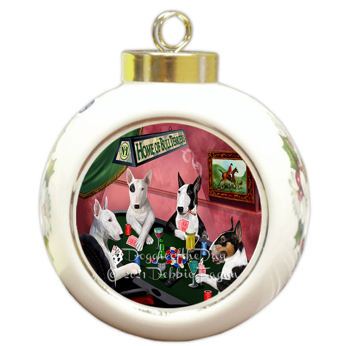 Home of Poker Playing Bull Terrier Dogs Round Ball Christmas Ornament Pet Decorative Hanging Ornaments for Christmas X-mas Tree Decorations - 3" Round Ceramic Ornament