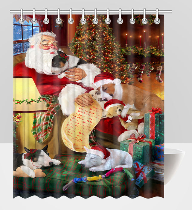 Santa Sleeping with Bull Terrier Dogs Shower Curtain