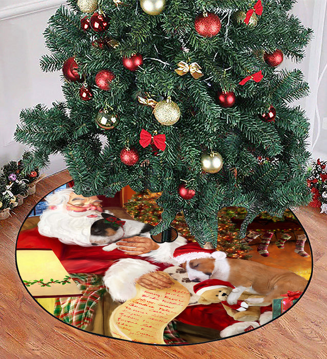 Santa Sleeping with Bull Terrier Dogs Christmas Tree Skirt