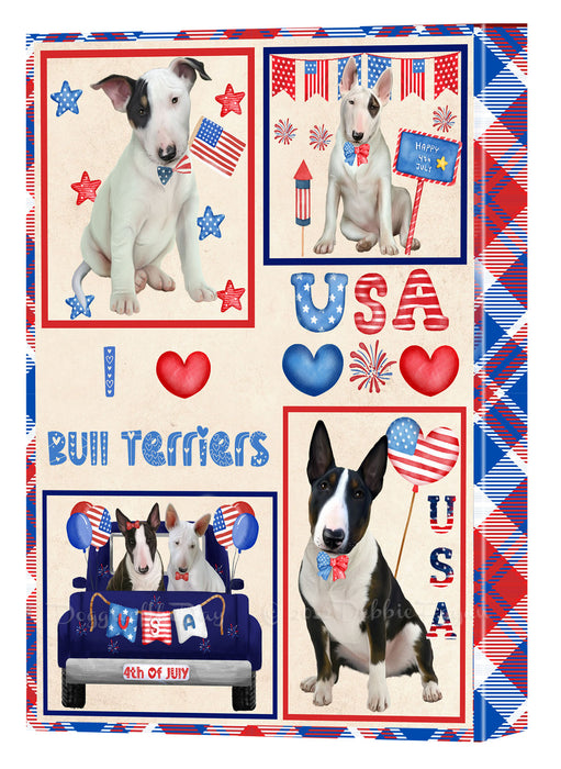 4th of July Independence Day I Love USA Bull Terrier Dogs Canvas Wall Art - Premium Quality Ready to Hang Room Decor Wall Art Canvas - Unique Animal Printed Digital Painting for Decoration