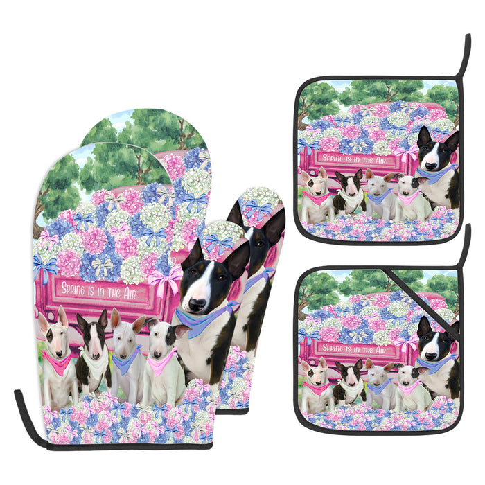 Bull Terrier Oven Mitts and Pot Holder Set: Explore a Variety of Designs, Custom, Personalized, Kitchen Gloves for Cooking with Potholders, Gift for Dog Lovers