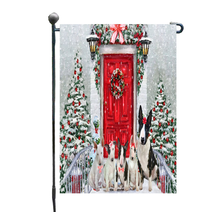 Christmas Holiday Welcome Bull Terrier Dogs Garden Flags- Outdoor Double Sided Garden Yard Porch Lawn Spring Decorative Vertical Home Flags 12 1/2"w x 18"h