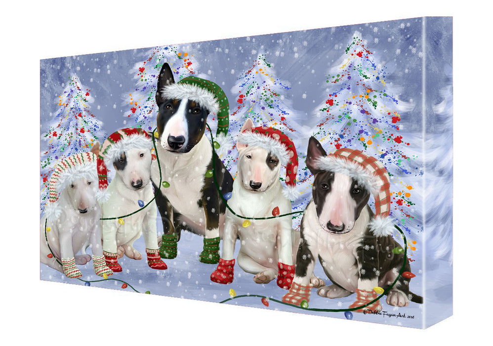 Christmas Lights and Bull Terrier Dogs Canvas Wall Art - Premium Quality Ready to Hang Room Decor Wall Art Canvas - Unique Animal Printed Digital Painting for Decoration