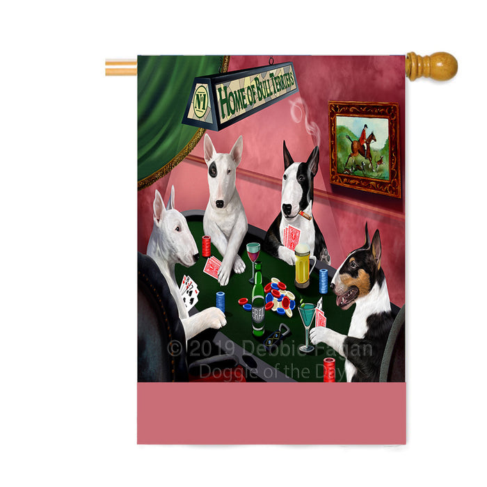 Personalized Home of Bull Terrier Dogs Four Dogs Playing Poker Custom House Flag FLG-DOTD-A60308