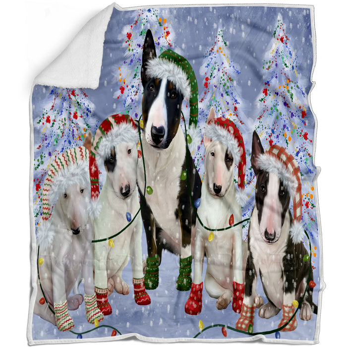 Christmas Lights and Bull Terrier Dogs Blanket - Lightweight Soft Cozy and Durable Bed Blanket - Animal Theme Fuzzy Blanket for Sofa Couch