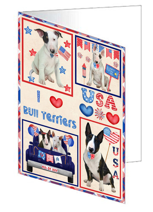 4th of July Independence Day I Love USA Bull Terrier Dogs Handmade Artwork Assorted Pets Greeting Cards and Note Cards with Envelopes for All Occasions and Holiday Seasons