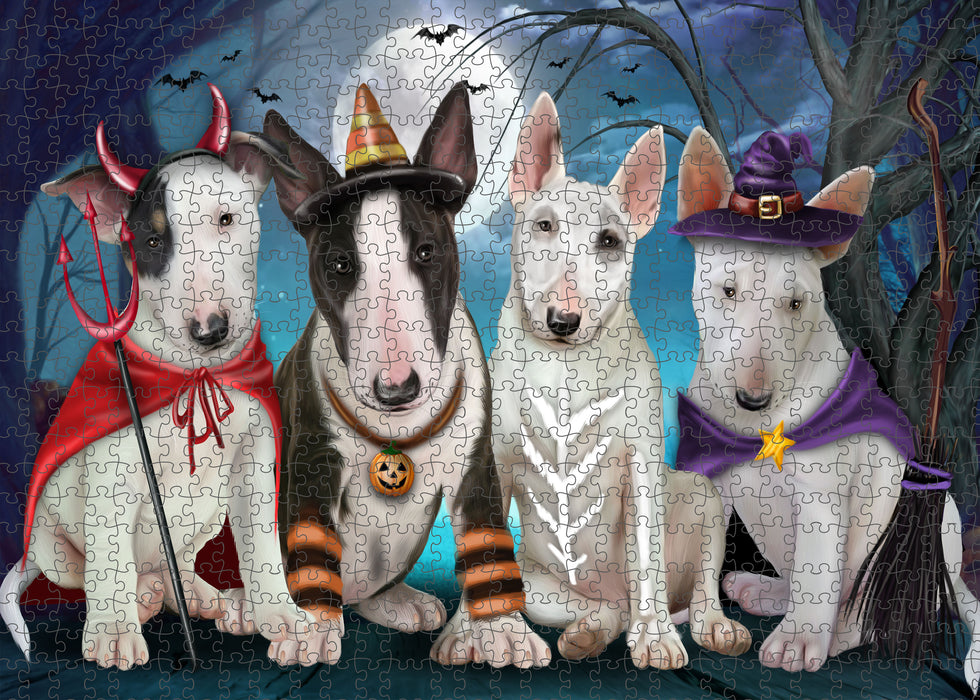 Happy Halloween Trick or Treat Bull Terrier Dogs Portrait Jigsaw Puzzle for Adults Animal Interlocking Puzzle Game Unique Gift for Dog Lover's with Metal Tin Box