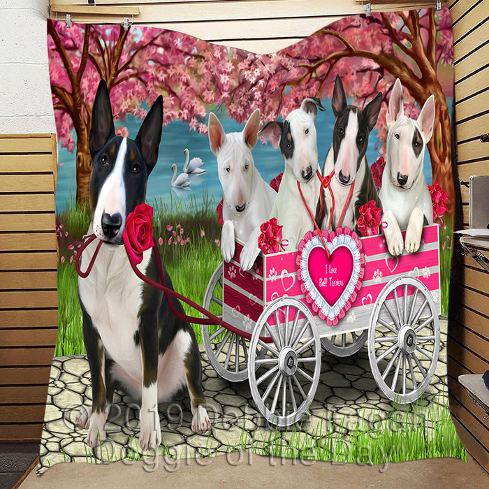 I Love Bull Terrier Dogs in a Cart Quilt