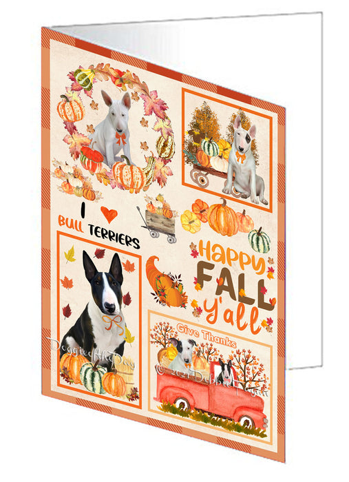 Happy Fall Y'all Pumpkin Bull Terrier Dogs Handmade Artwork Assorted Pets Greeting Cards and Note Cards with Envelopes for All Occasions and Holiday Seasons GCD76955