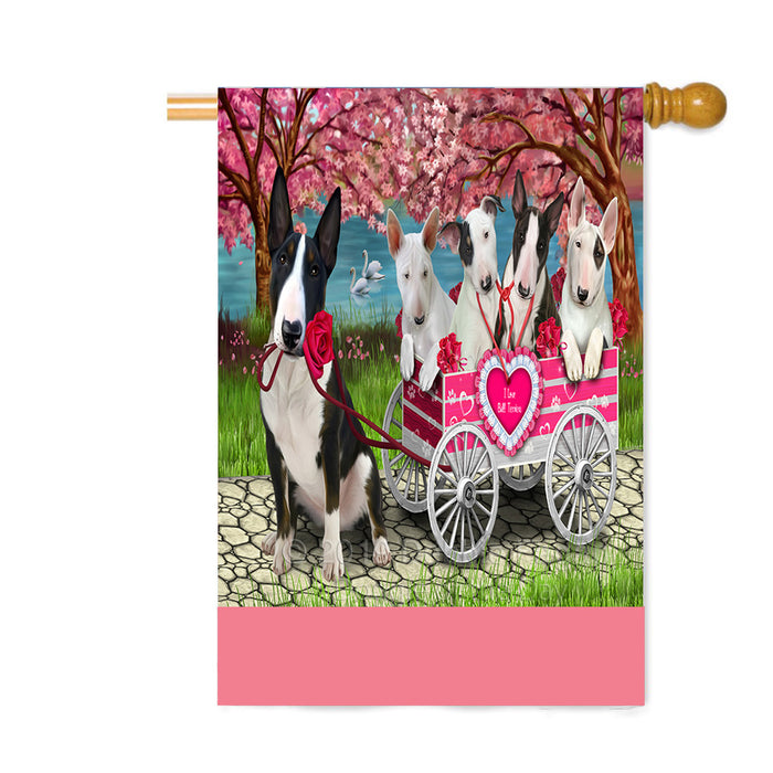 Personalized I Love Bull Terrier Dogs in a Cart Custom House Flag FLG-DOTD-A62196