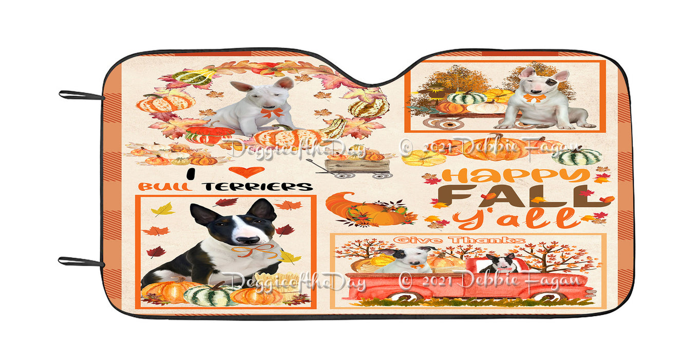 Happy Fall Y'all Pumpkin Bull Terrier Dogs Car Sun Shade Cover Curtain