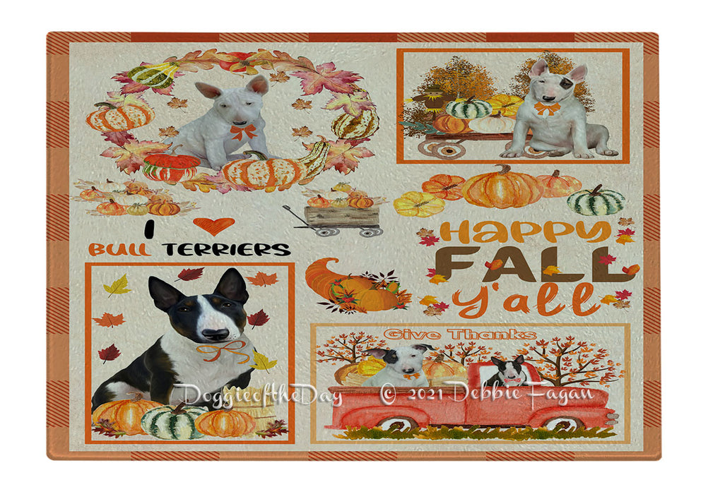 Happy Fall Y'all Pumpkin Bull Terrier Dogs Cutting Board - Easy Grip Non-Slip Dishwasher Safe Chopping Board Vegetables C79831