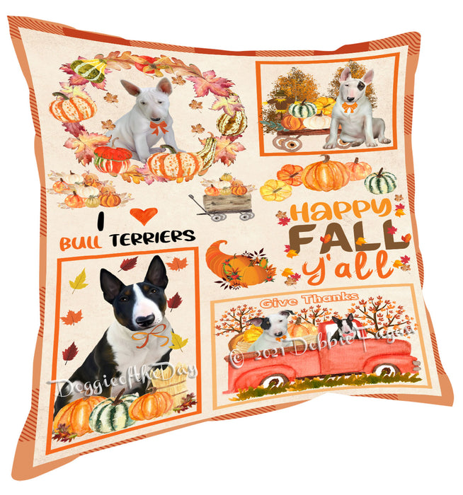 Happy Fall Y'all Pumpkin Bull Terrier Dogs Pillow with Top Quality High-Resolution Images - Ultra Soft Pet Pillows for Sleeping - Reversible & Comfort - Ideal Gift for Dog Lover - Cushion for Sofa Couch Bed - 100% Polyester