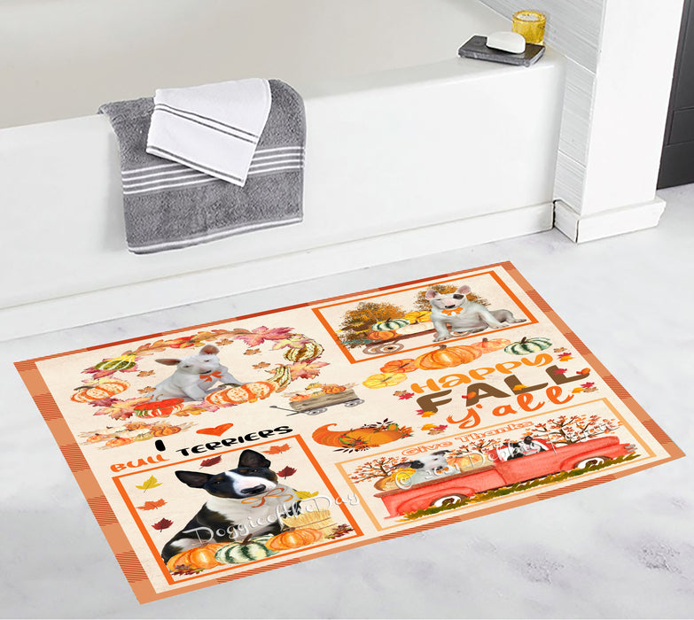Happy Fall Y'all Pumpkin Bull Terrier Dogs Bathroom Rugs with Non Slip Soft Bath Mat for Tub BRUG55141