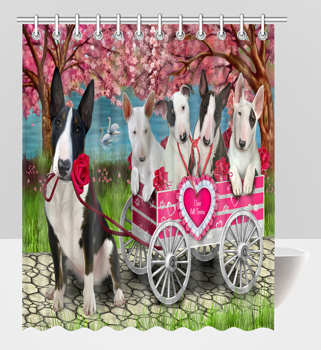 I Love Bull Terrier Dogs in a Cart Shower Curtain