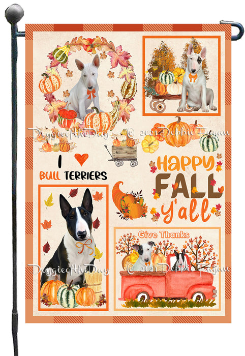 Happy Fall Y'all Pumpkin Bull Terrier Dogs Garden Flags- Outdoor Double Sided Garden Yard Porch Lawn Spring Decorative Vertical Home Flags 12 1/2"w x 18"h