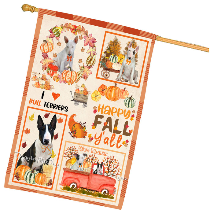 Happy Fall Y'all Pumpkin Bull Terrier Dogs House Flag Outdoor Decorative Double Sided Pet Portrait Weather Resistant Premium Quality Animal Printed Home Decorative Flags 100% Polyester