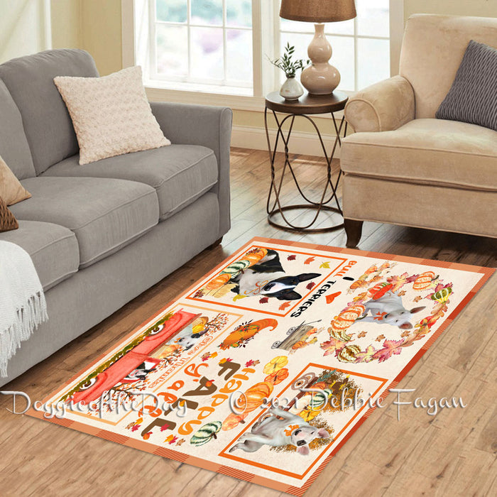 Happy Fall Y'all Pumpkin Bull Terrier Dogs Polyester Living Room Carpet Area Rug ARUG66726
