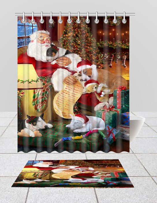 Santa Sleeping with Bull Terrier Dogs  Bath Mat and Shower Curtain Combo