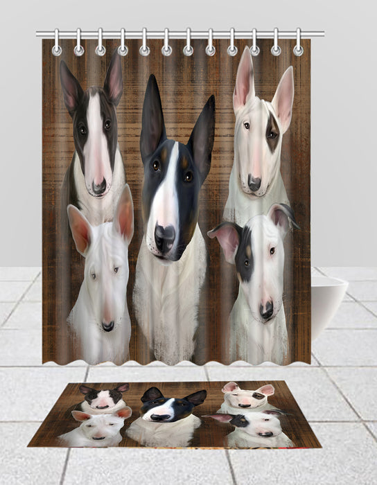 Rustic Bull Terrier Dogs  Bath Mat and Shower Curtain Combo