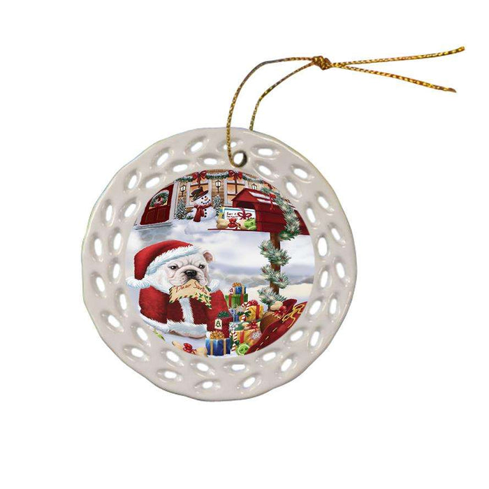 Bulldog Dear Santa Letter Christmas Holiday Mailbox Ceramic Doily Ornament DPOR53881