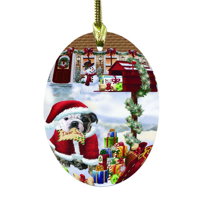 Bulldog Dear Santa Letter Christmas Holiday Mailbox Oval Glass Christmas Ornament OGOR49025
